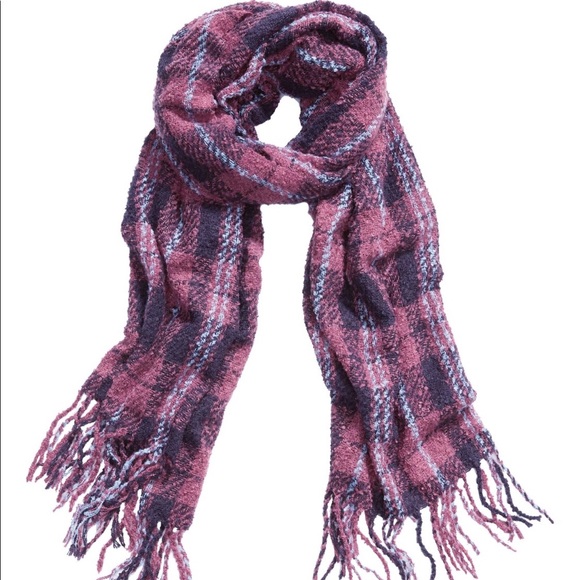 Free People Emerson Plaid Blanket Scarf Plum - Picture 3 of 8